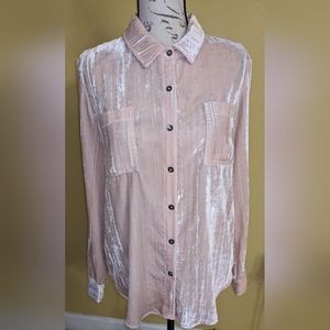 SPLENDID Moonstone Crushed Velvet Button Down Collar Shirt Top Size Small